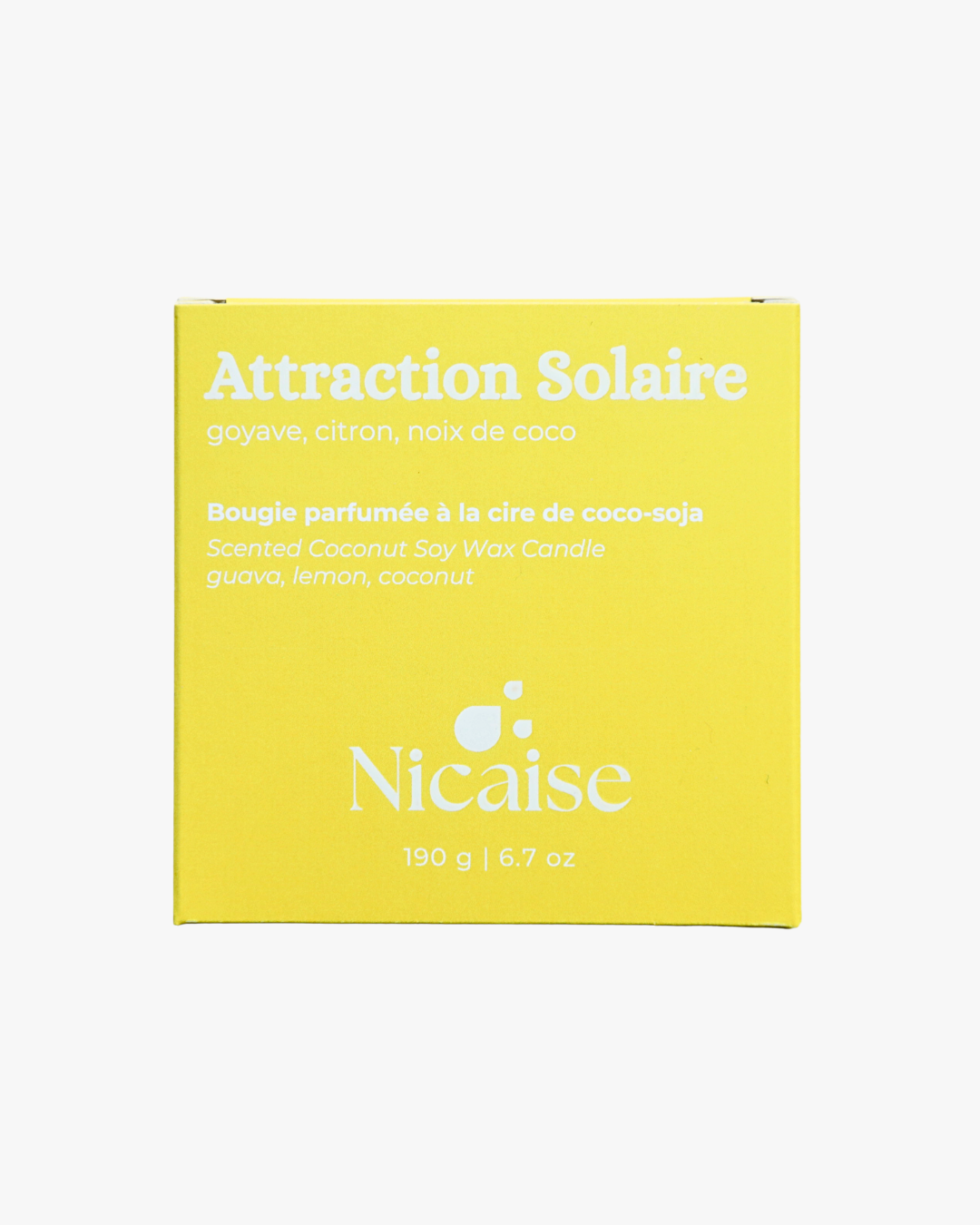 Boîte de bougie parfumée Nicaise Attraction Solaire – goyave, citron, noix de coco (190 g).