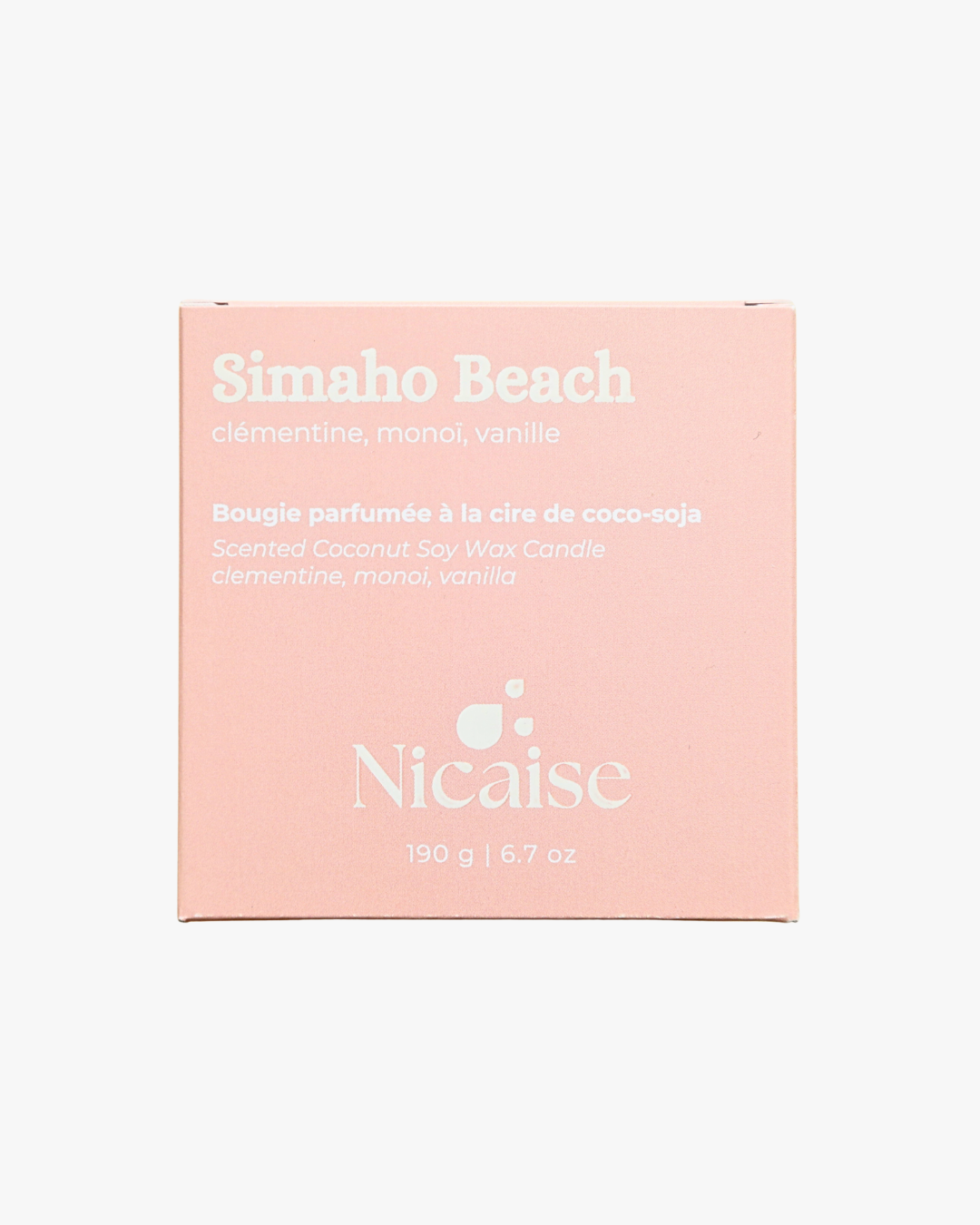 Boîte la de bougie parfumée Nicaise Simaho Beach – clémentine, monoï, vanille (190 g).”