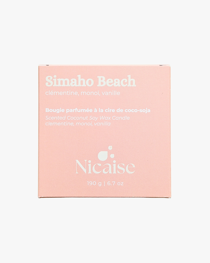 Boîte la de bougie parfumée Nicaise Simaho Beach – clémentine, monoï, vanille (190 g).”