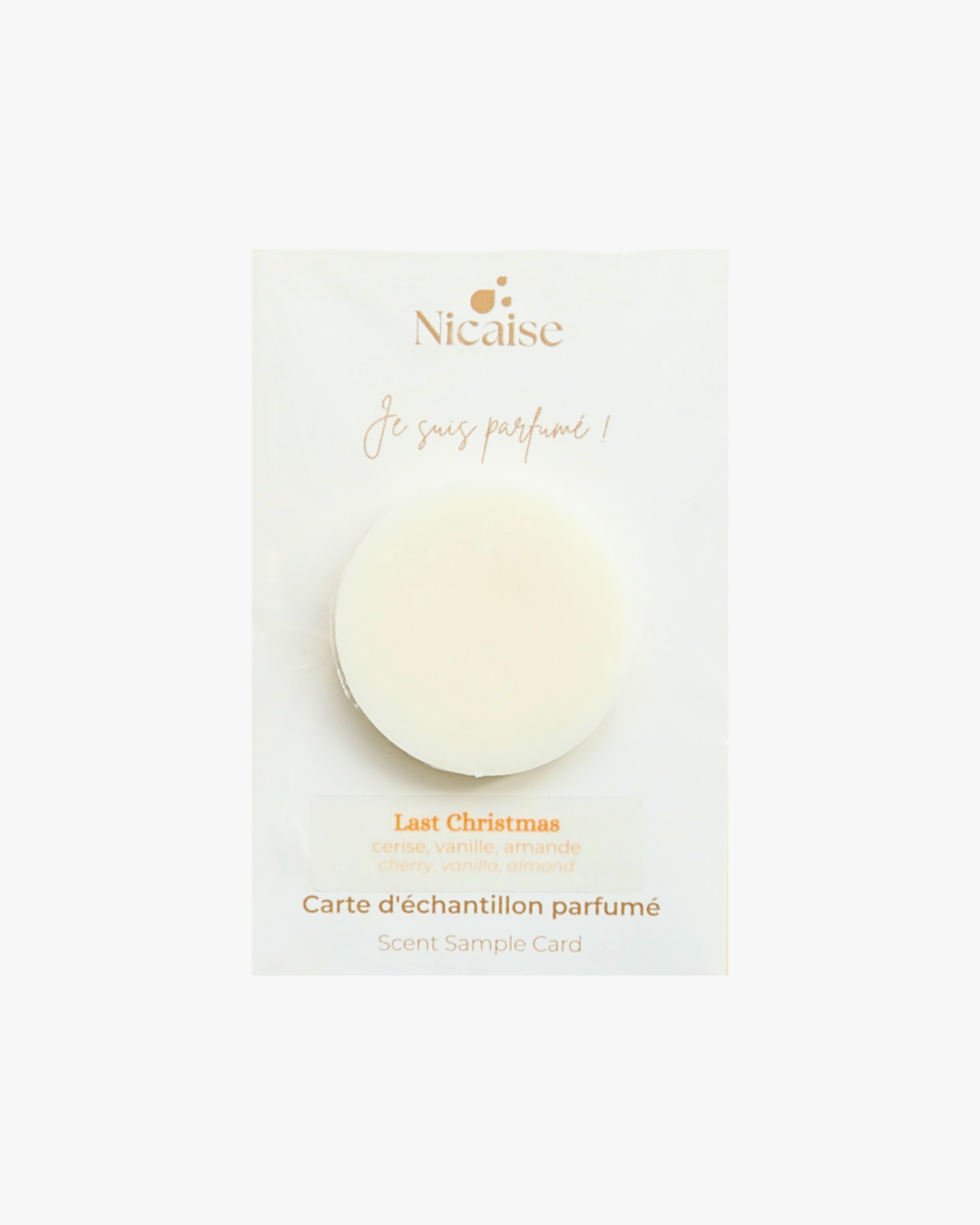 Carte échantillon Nicaise Last Christmas (3g) avec fondant parfumé en cire – notes cerise, vanille, amande